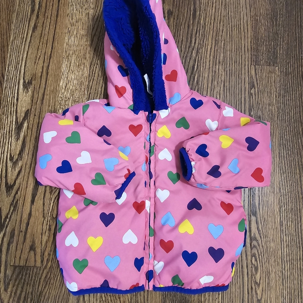 Hanna Andersson Pink w/ Hearts Hooded Lined Jacket EU SIZE 90
